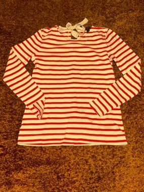 J. Crew Red and White Striped Long-Sleeve Tee with Neck Tie